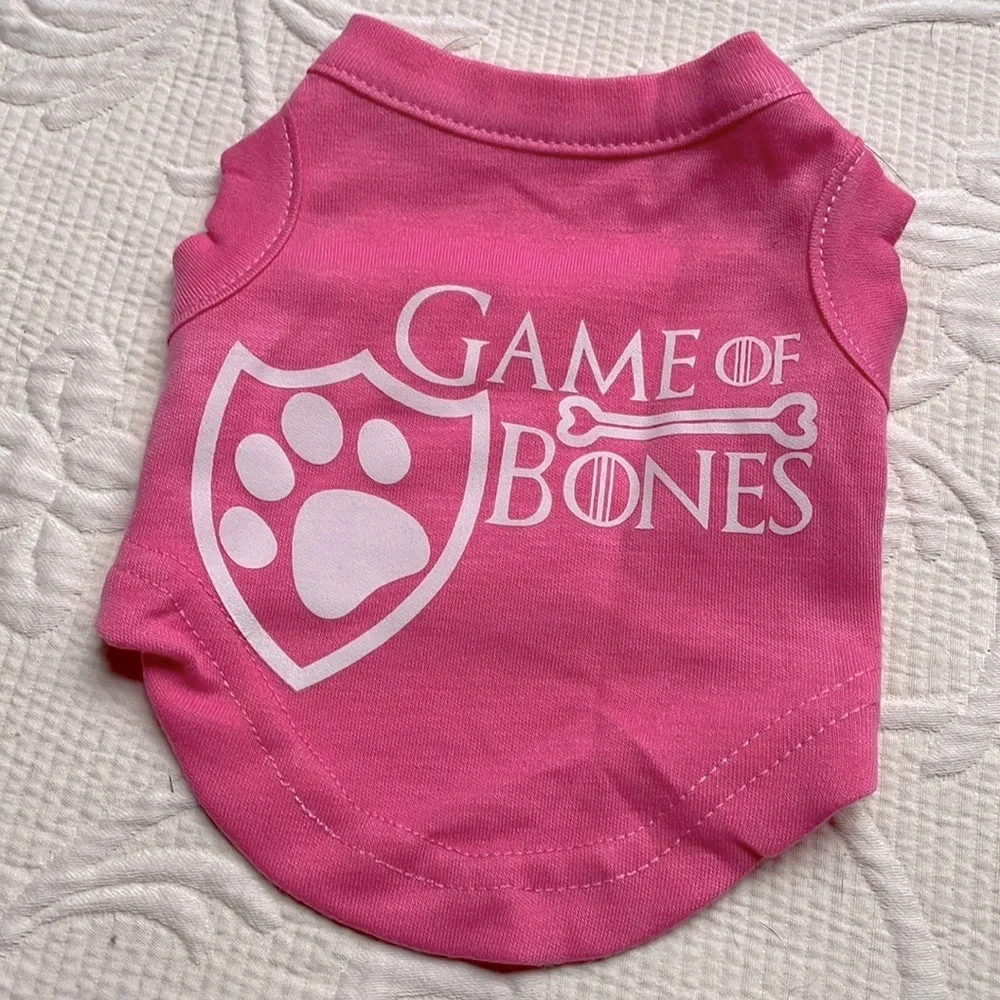 Game of Bones Screen Print Dog Shirt Bright Pink & White XS